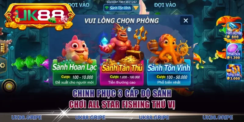 Chinh phục 3 cấp độ sảnh chơi All Star Fishing thú vị