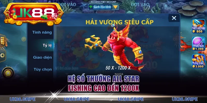 Hệ số trả thưởng All Star Fishing cao đến 1200x
